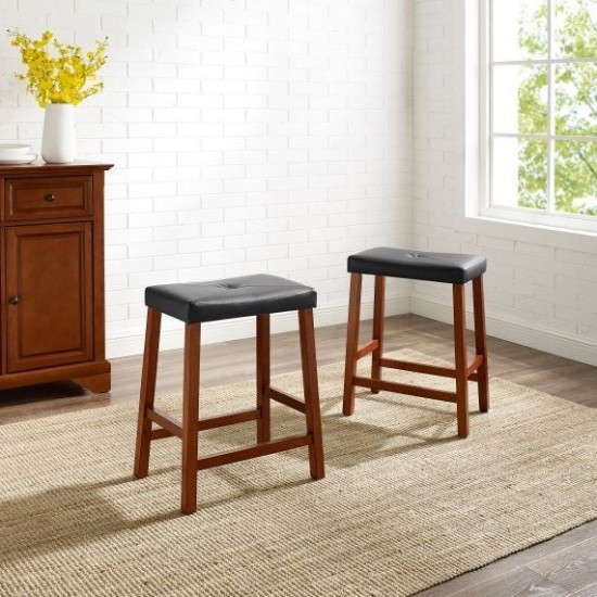 Upholstered Saddle Seat 2Pc Counter Stool Set Cherry/Black - 2 Stools