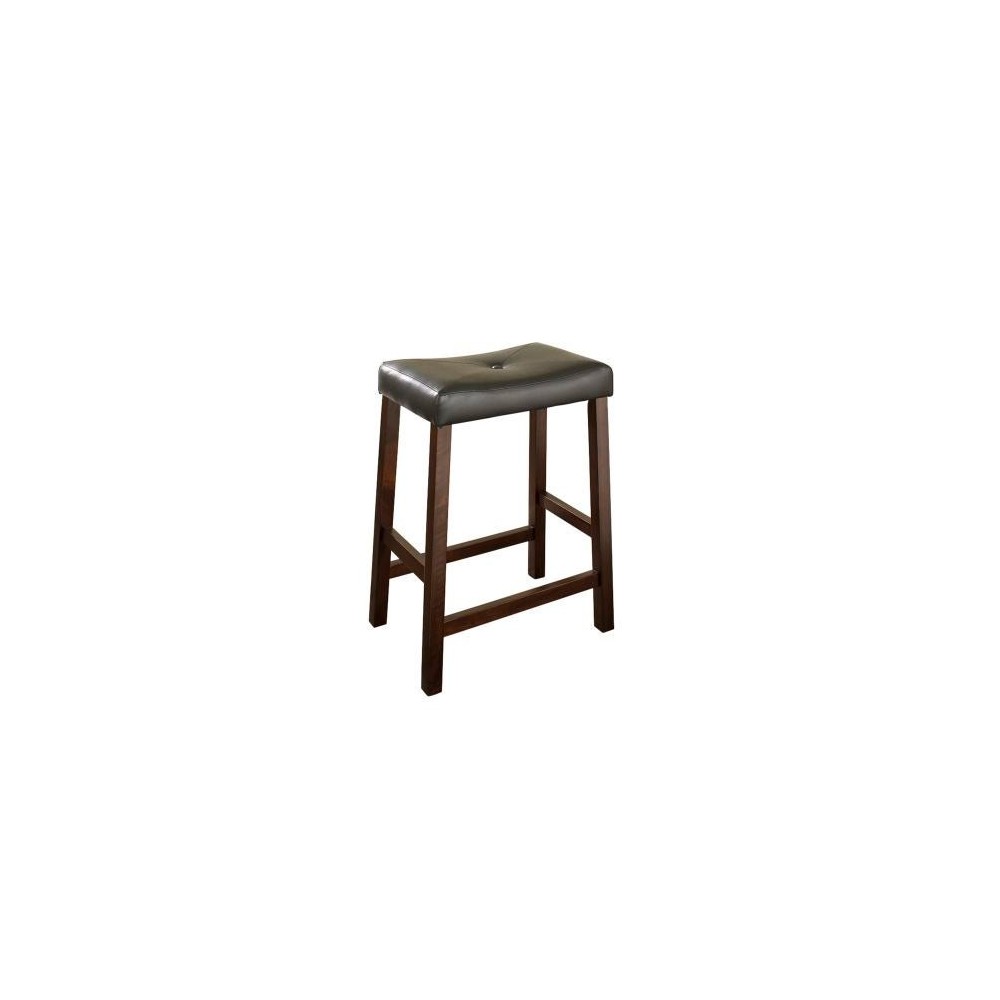 Upholstered Saddle Seat 2Pc Counter Stool Set Mahogany/Black - 2 Stools