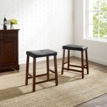 Upholstered Saddle Seat 2Pc Counter Stool Set Mahogany/Black - 2 Stools