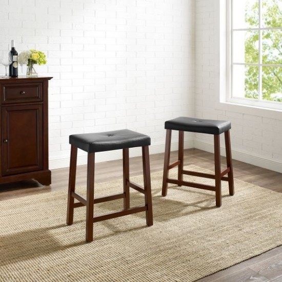 Upholstered Saddle Seat 2Pc Counter Stool Set Mahogany/Black - 2 Stools