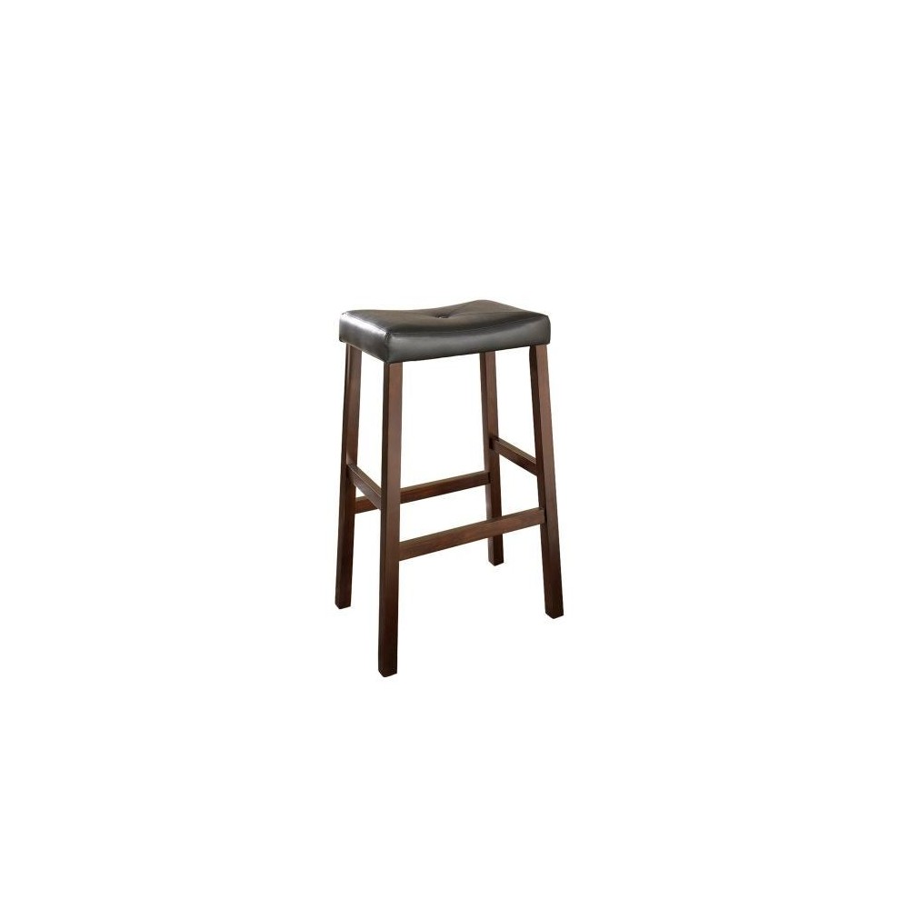 Upholstered Saddle Seat 2Pc Bar Stool Set Mahogany/Black - 2 Stools