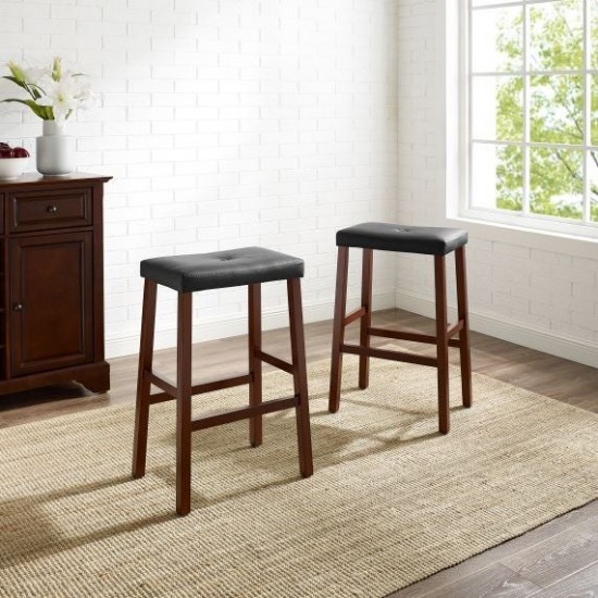 Upholstered Saddle Seat 2Pc Bar Stool Set Mahogany/Black - 2 Stools