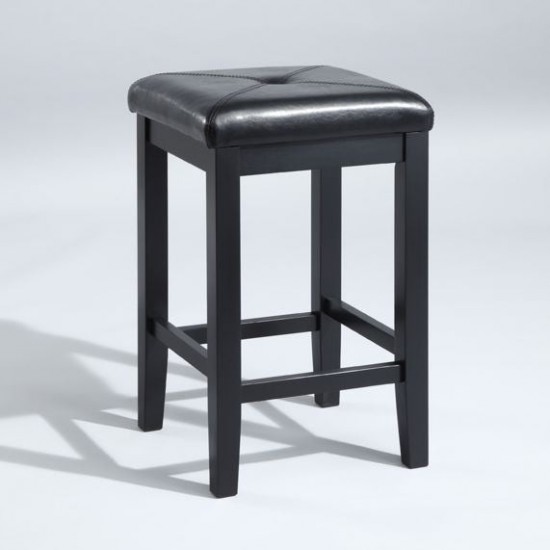 Upholstered Square Seat 2Pc Counter Stool Set Black/Black - 2 Stools