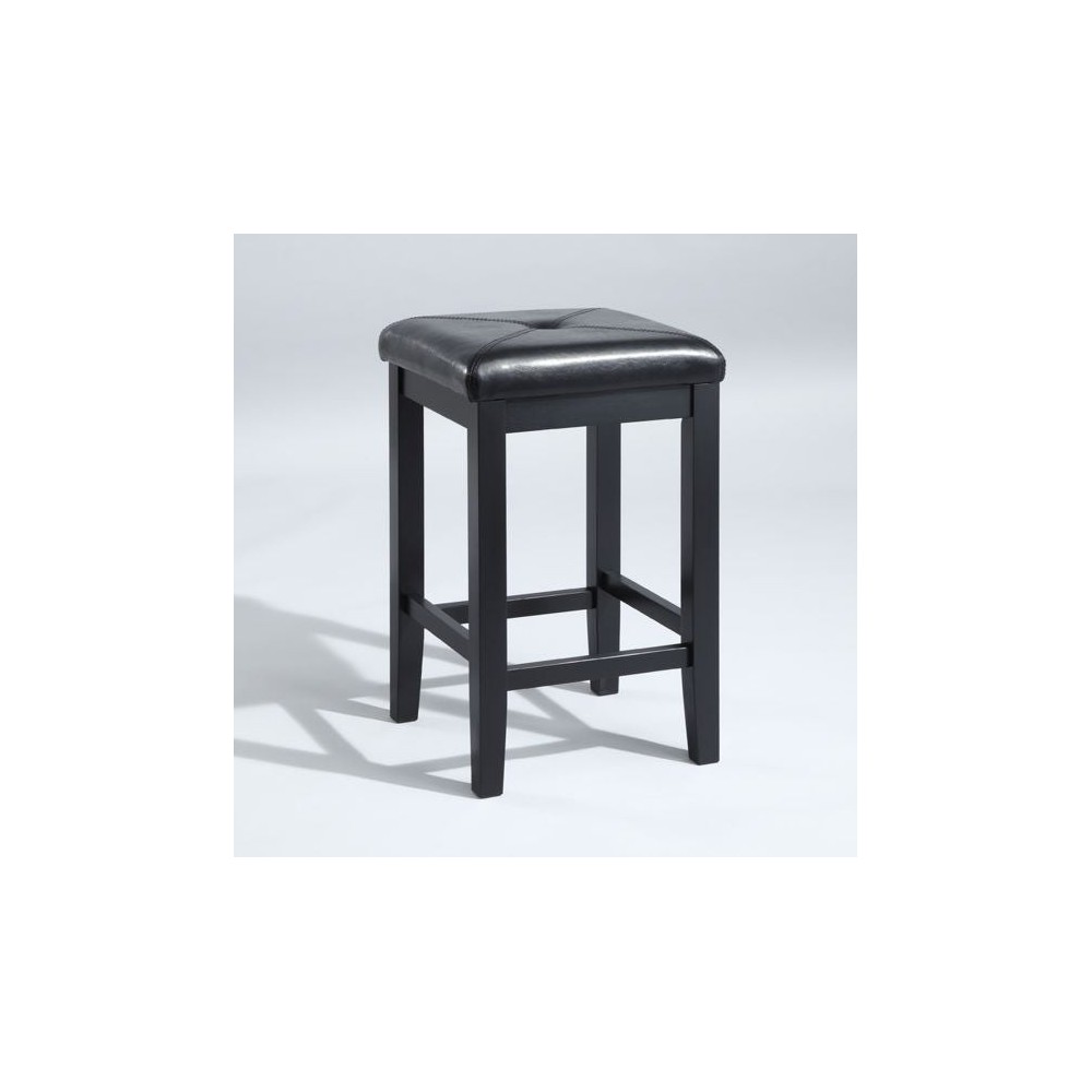 Upholstered Square Seat 2Pc Counter Stool Set Black/Black - 2 Stools