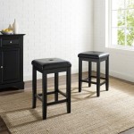 Upholstered Square Seat 2Pc Counter Stool Set Black/Black - 2 Stools