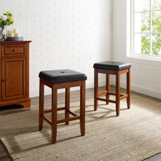 Upholstered Square Seat 2Pc Counter Stool Set Cherry/Black - 2 Stools