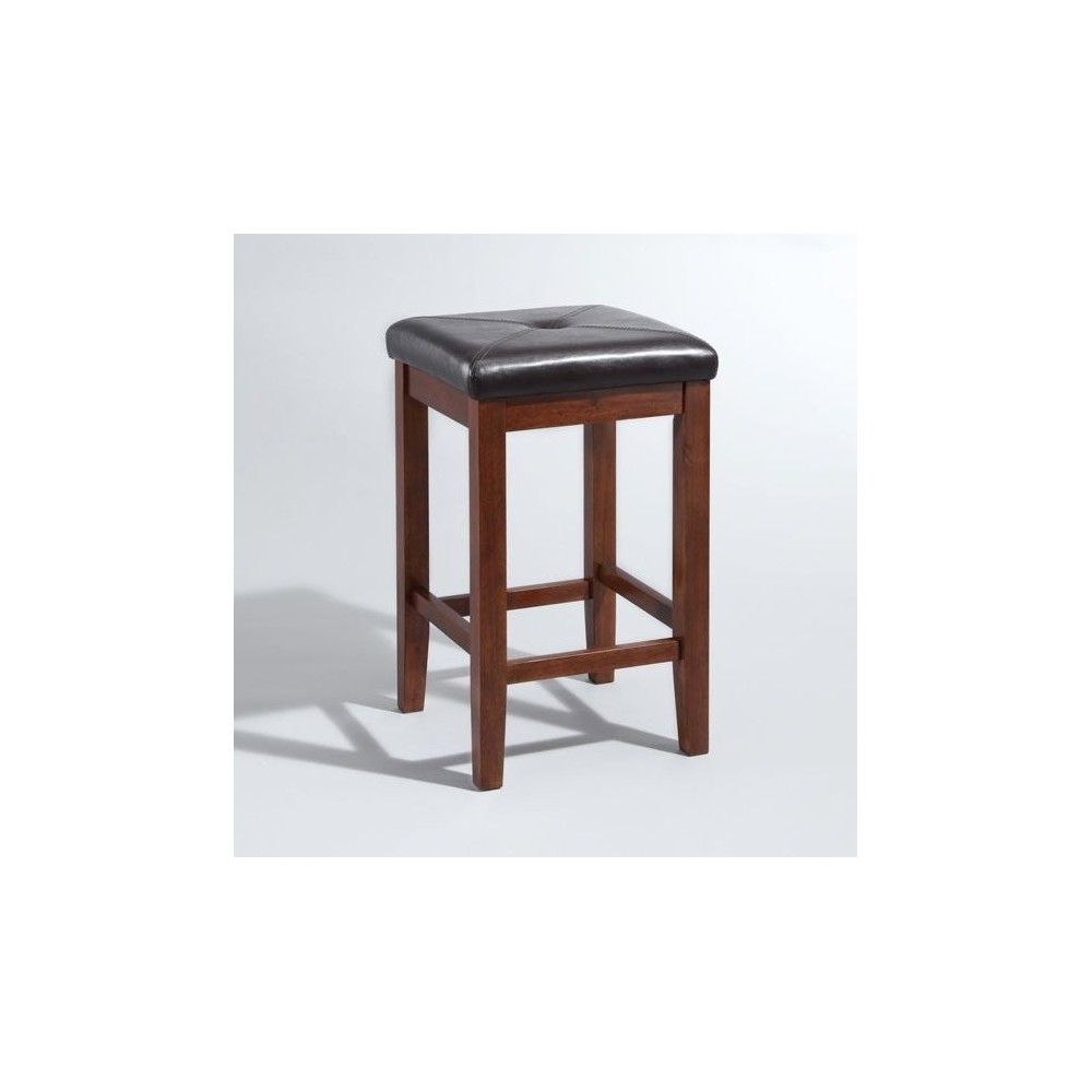 Upholstered Square Seat 2Pc Counter Stool Set Mahogany/Black - 2 Stools