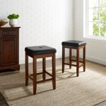 Upholstered Square Seat 2Pc Counter Stool Set Mahogany/Black - 2 Stools