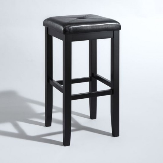 Upholstered Square Seat 2Pc Bar Stool Set Black/Black - 2 Stools