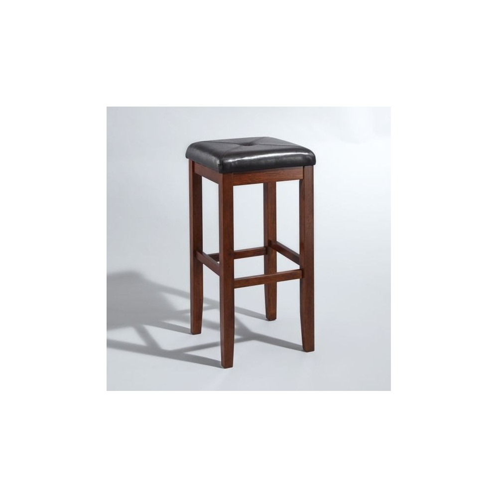 Upholstered Square Seat 2Pc Bar Stool Set Mahogany/Black - 2 Stools
