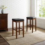 Upholstered Square Seat 2Pc Bar Stool Set Mahogany/Black - 2 Stools