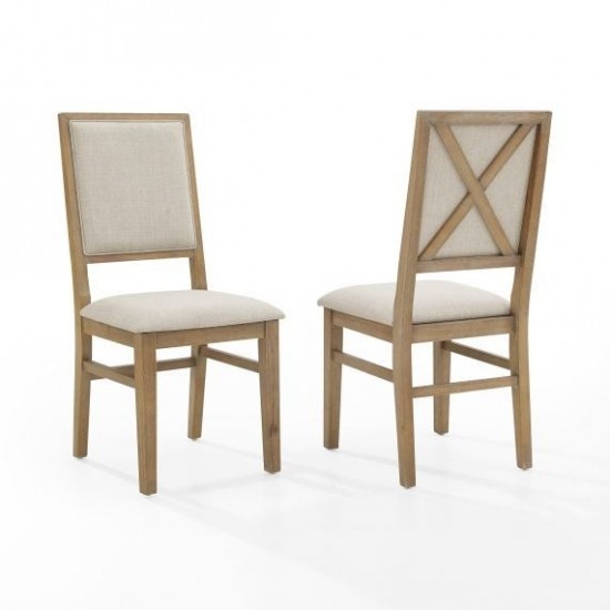 Joanna 2Pc Upholstered Back Chair Set Rustic Brown /Creme - 2 Upholstered Chairs