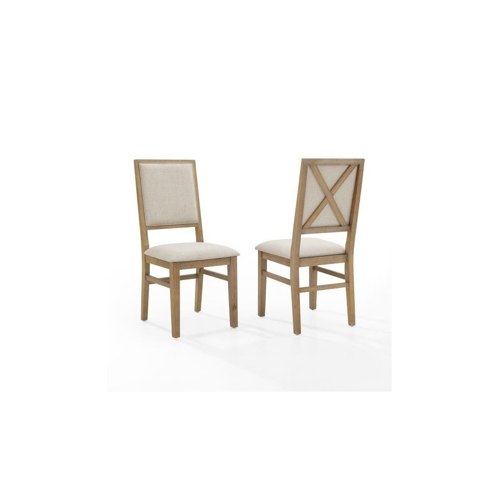 Joanna 2Pc Upholstered Back Chair Set Rustic Brown /Creme - 2 Upholstered Chairs