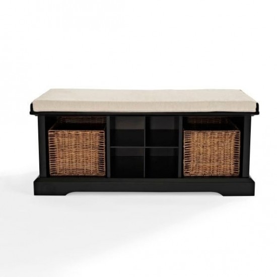 Brennan Storage Bench Black/Tan - Bench, 2 Wicker Basekets