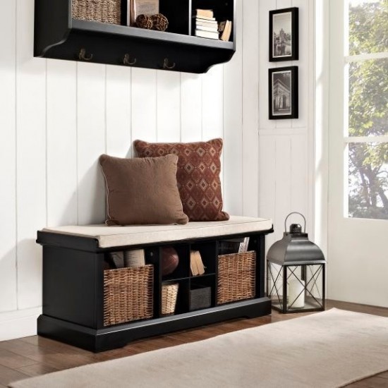 Brennan Storage Bench Black/Tan - Bench, 2 Wicker Basekets