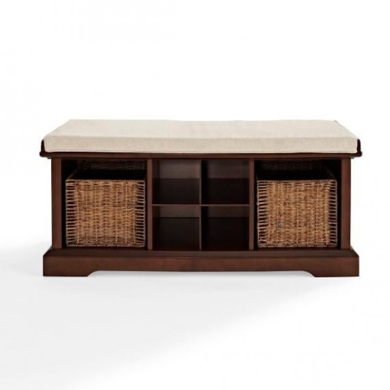 Brennan Storage Bench Mahogany/Tan - Bench, 2 Wicker Basekets