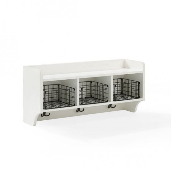 Fremont Entryway Shelf Distressed White - Shelf, 3 Galvinized Wire Baskets