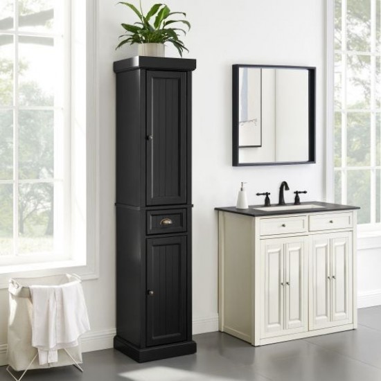 Seaside Tall Linen Cabinet Distressed Black