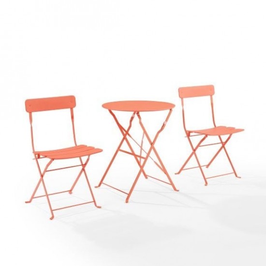 Karlee 3Pc Indoor/Outdoor Metal Bistro Set Coral - Bistro Table & 2 Chairs