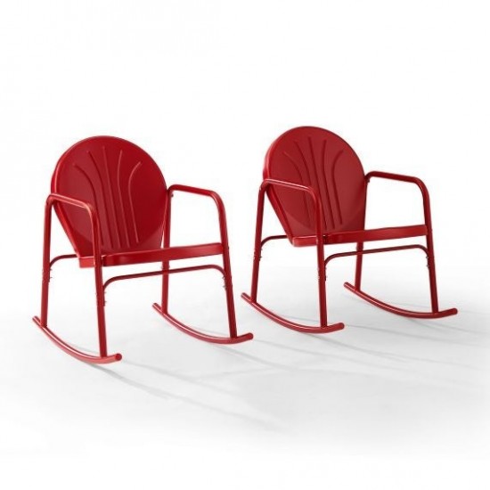 Griffith 2Pc Outdoor Metal Rocking Chair Set Bright Red Gloss - 2 Rocking Chairs