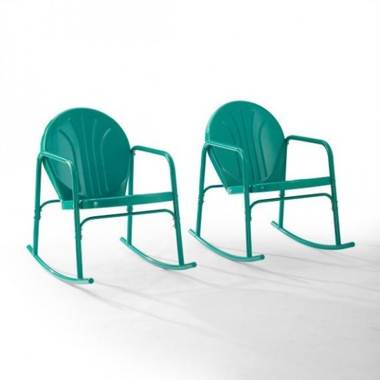 Griffith 2Pc Outdoor Metal Rocking Chair Set Turquoise Gloss - 2 Rocking Chairs