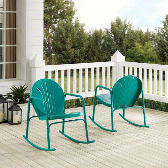 Griffith 2Pc Outdoor Metal Rocking Chair Set Turquoise Gloss - 2 Rocking Chairs