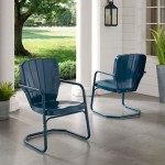 Ridgeland 2Pc Outdoor Metal Armchair Set Navy - 2 Chairs