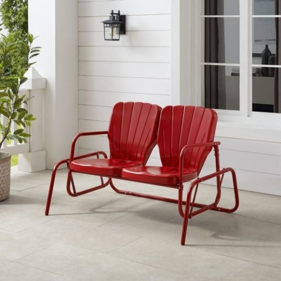 Ridgeland Outdoor Metal Loveseat Glider Bright Red Gloss