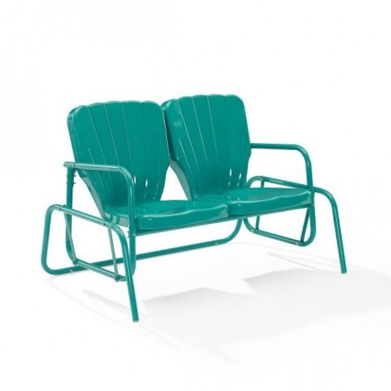 Ridgeland Outdoor Metal Loveseat Glider Turquoise Gloss