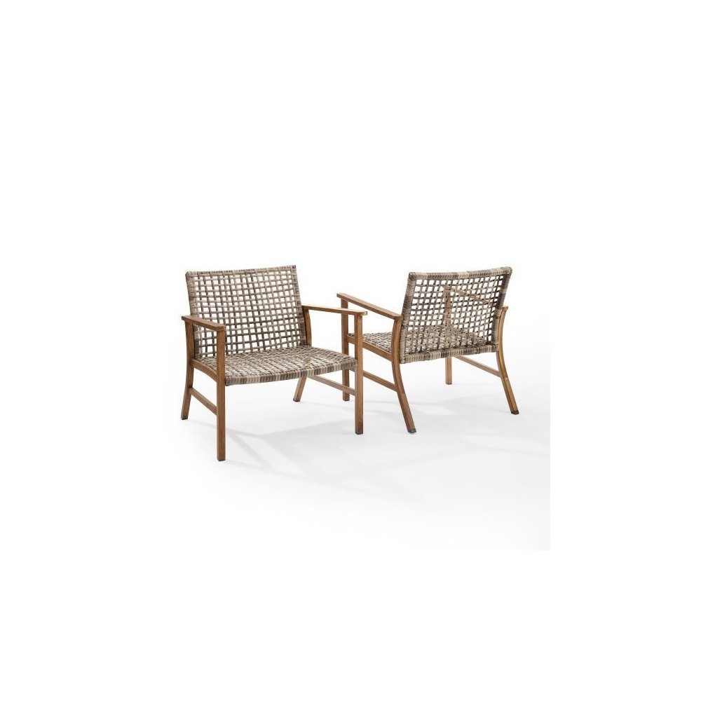 Ridley 2Pc Outdoor Wicker And Metal Armchair Set Distressed Gray/Brown