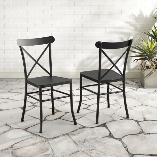 Astrid 2Pc Indoor/Outdoor Metal Dining Chair Set Matte Black - 2 Chairs