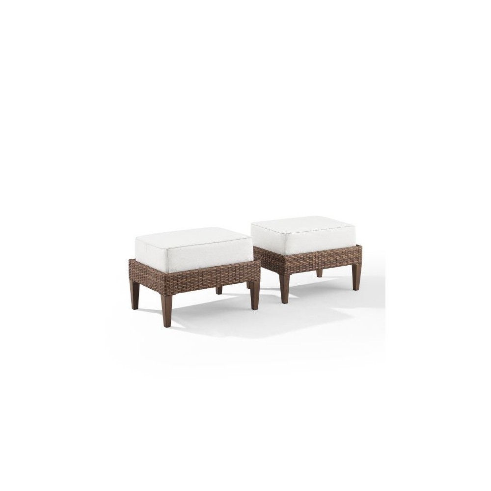 Capella 2Pc Outdoor Wicker Ottoman Set Creme/Brown - 2 Ottomans