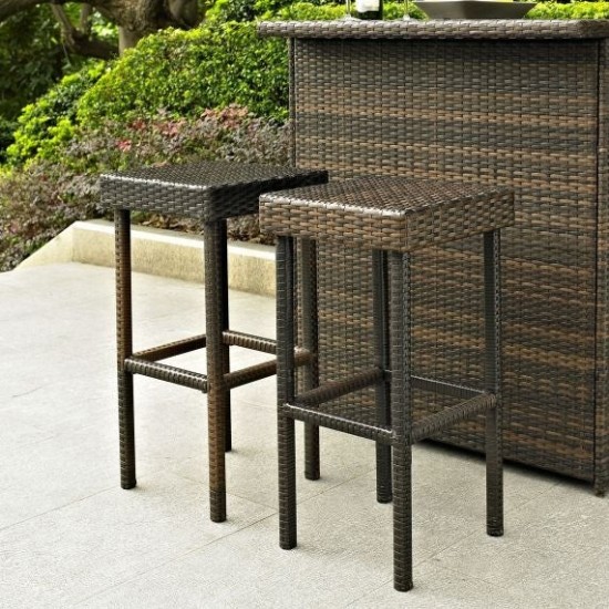 Palm Harbor 2Pc Outdoor Wicker Bar Height Bar Stool Set Brown - 2 Stools