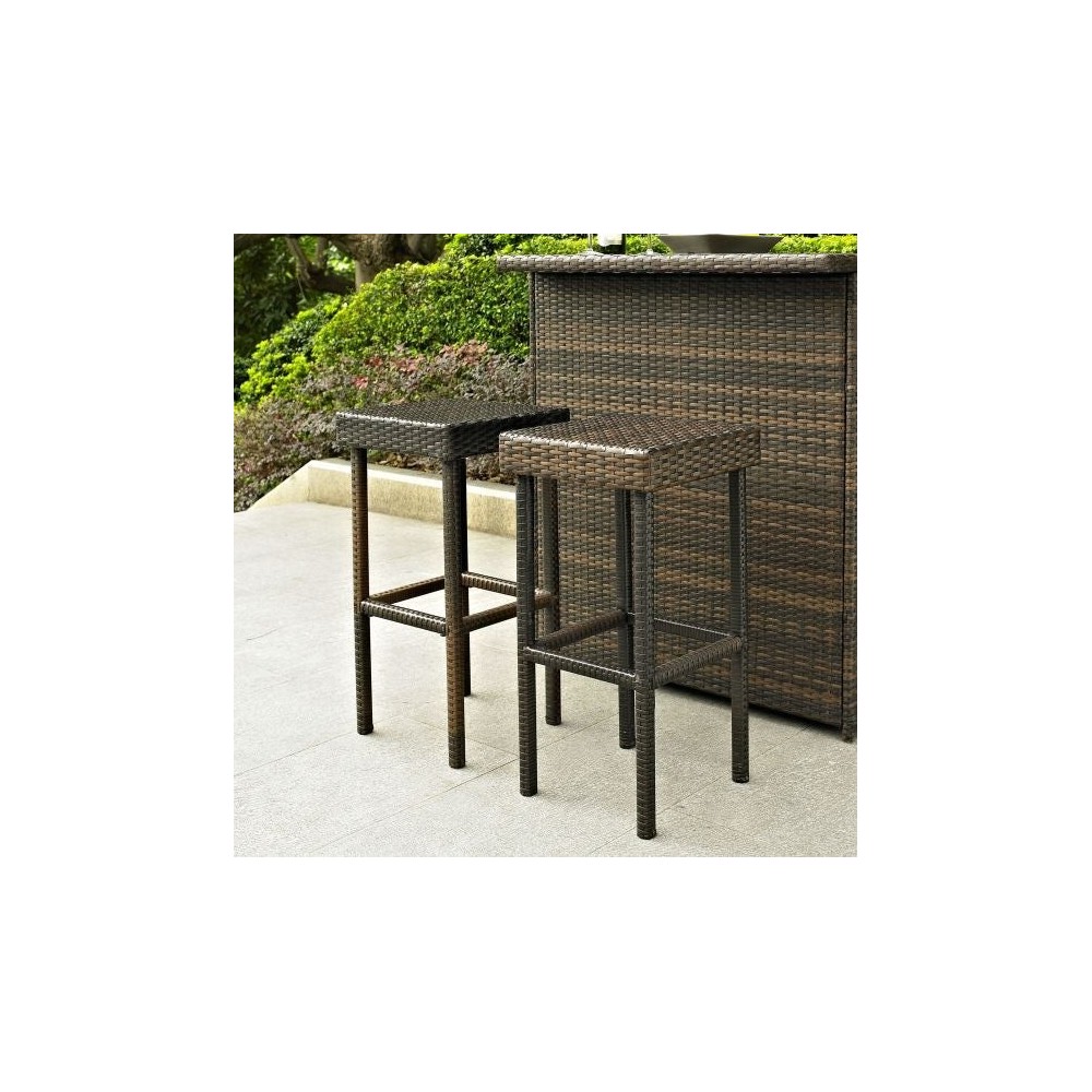 Palm Harbor 2Pc Outdoor Wicker Bar Height Bar Stool Set Brown - 2 Stools