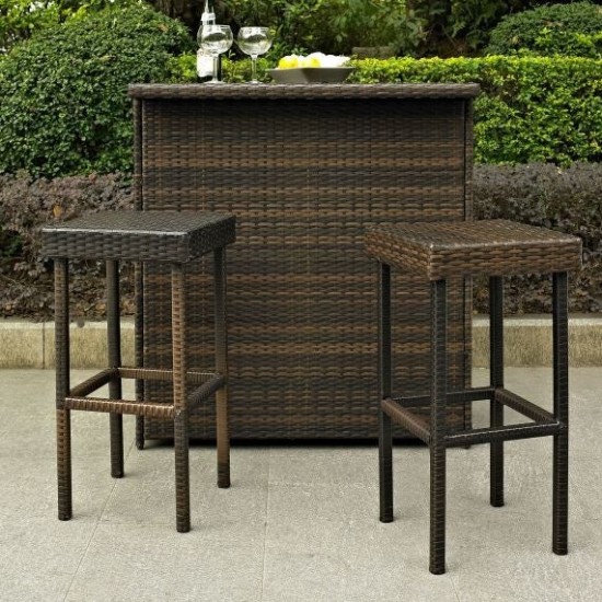 Palm Harbor 2Pc Outdoor Wicker Bar Height Bar Stool Set Brown - 2 Stools