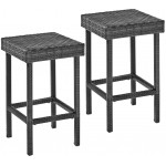 Palm Harbor 2Pc Outdoor Wicker Bar Height Bar Stool Set Weathered Gray