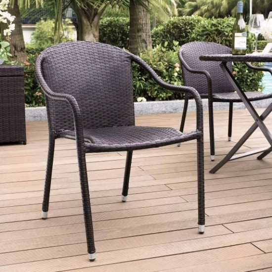 Palm Harbor 4Pc Outdoor Wicker Stackable Chair Set Brown - 4 Stackable Chairs