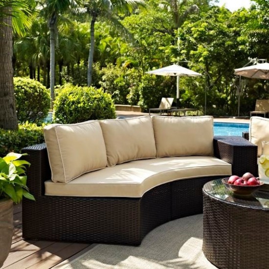 Catalina Outdoor Wicker Round Sectional Sofa Sand/Brown