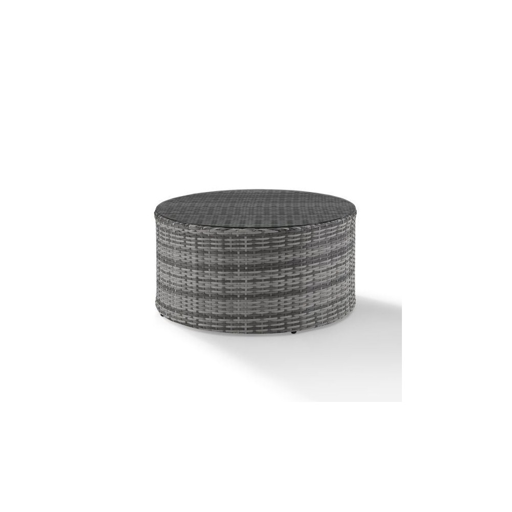 Catalina Outdoor Wicker Round Coffee Table Gray