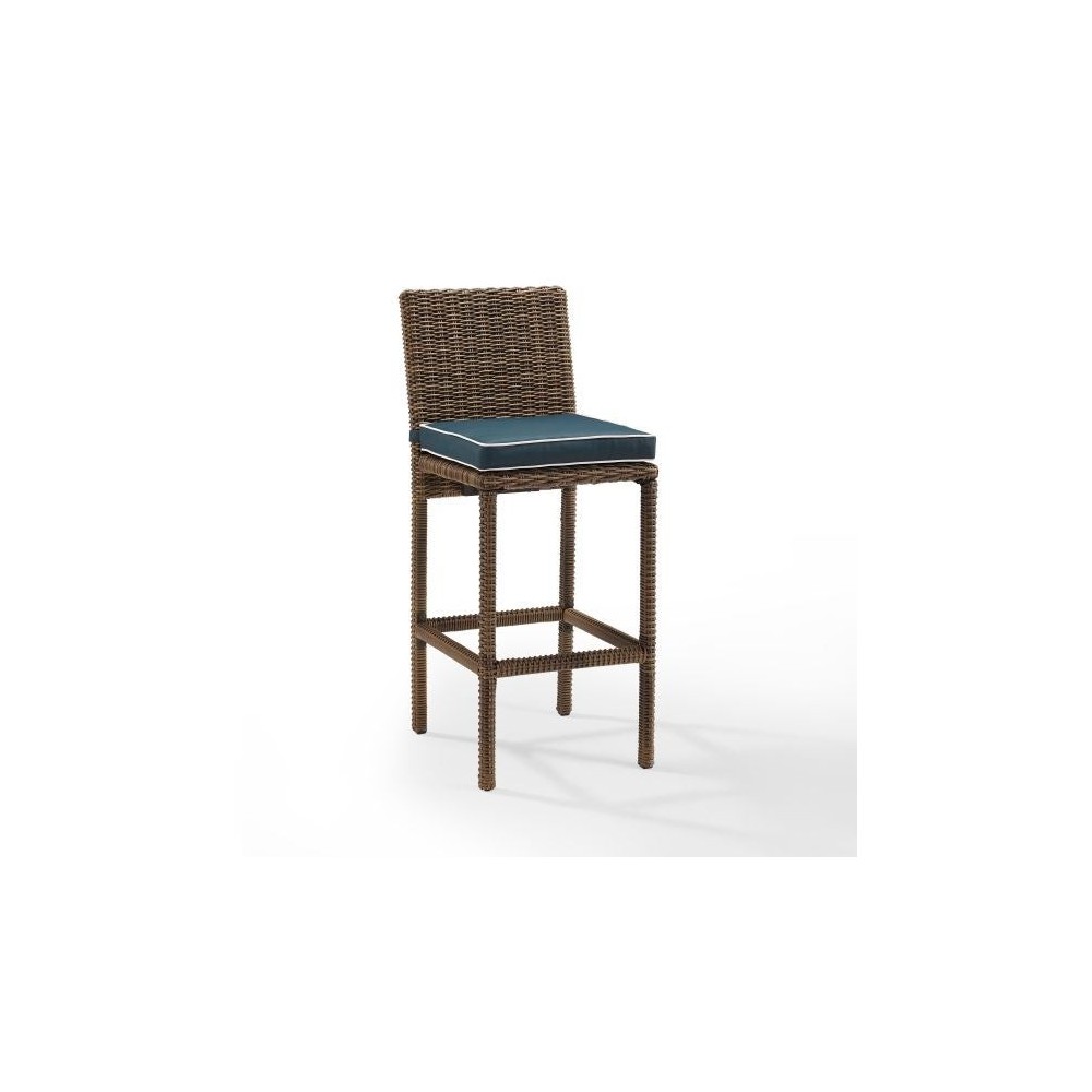 Bradenton 2Pc Outdoor Wicker Bar Height Bar Stool Set Navy