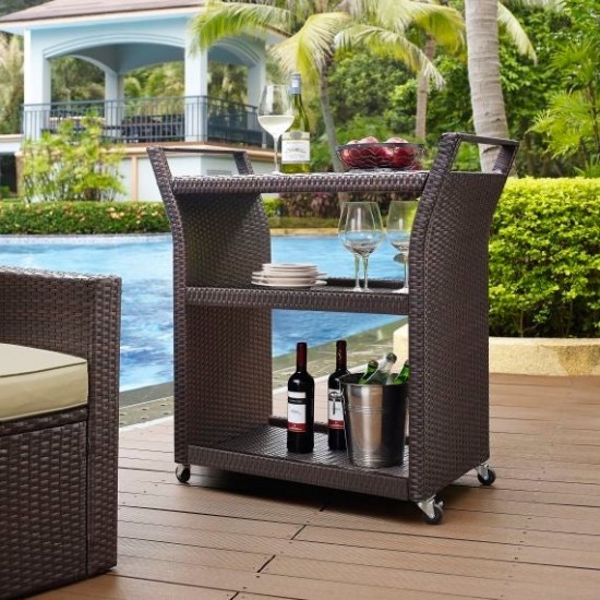 Palm Harbor Outdoor Wicker Bar Cart Brown
