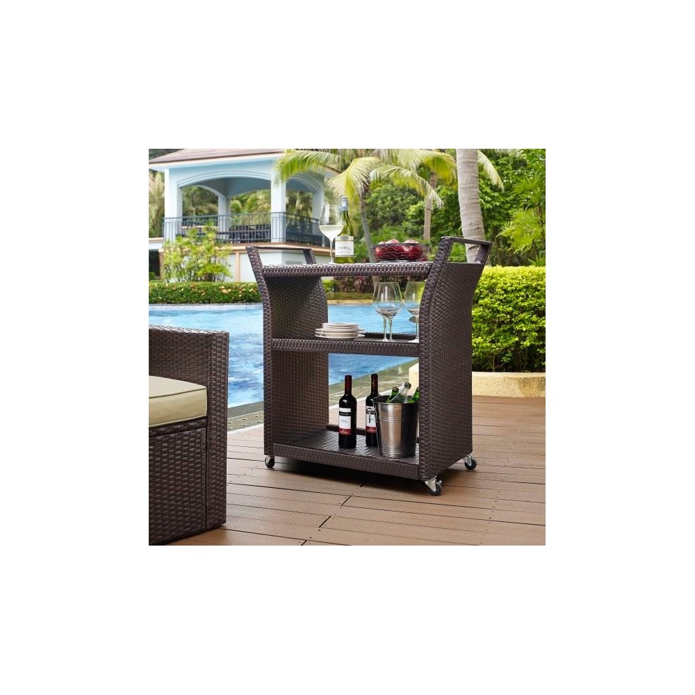 Palm Harbor Outdoor Wicker Bar Cart Brown
