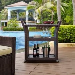 Palm Harbor Outdoor Wicker Bar Cart Brown