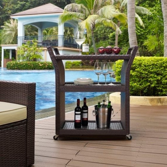 Palm Harbor Outdoor Wicker Bar Cart Brown