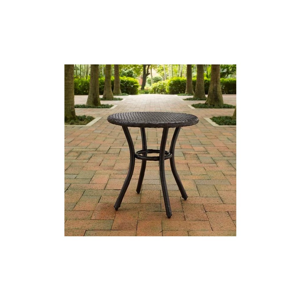 Palm Harbor Outdoor Wicker Round Side Table Brown