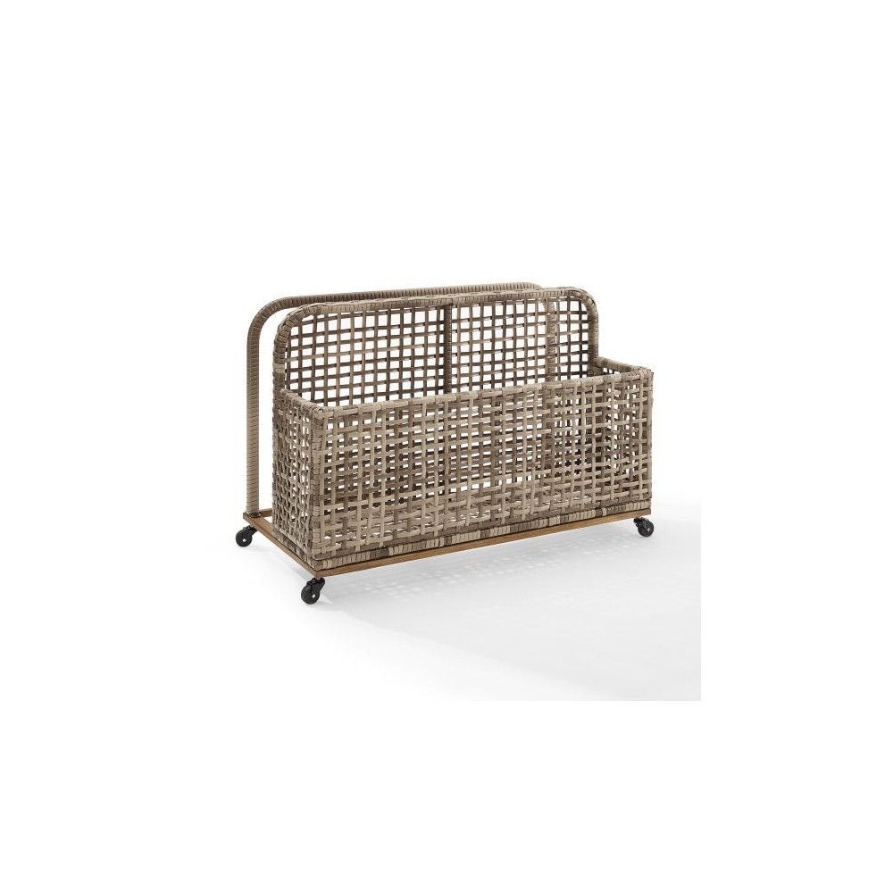 Ridley Outdoor Wicker And Metal Pool Storage Caddy Distressed Gray/Brown