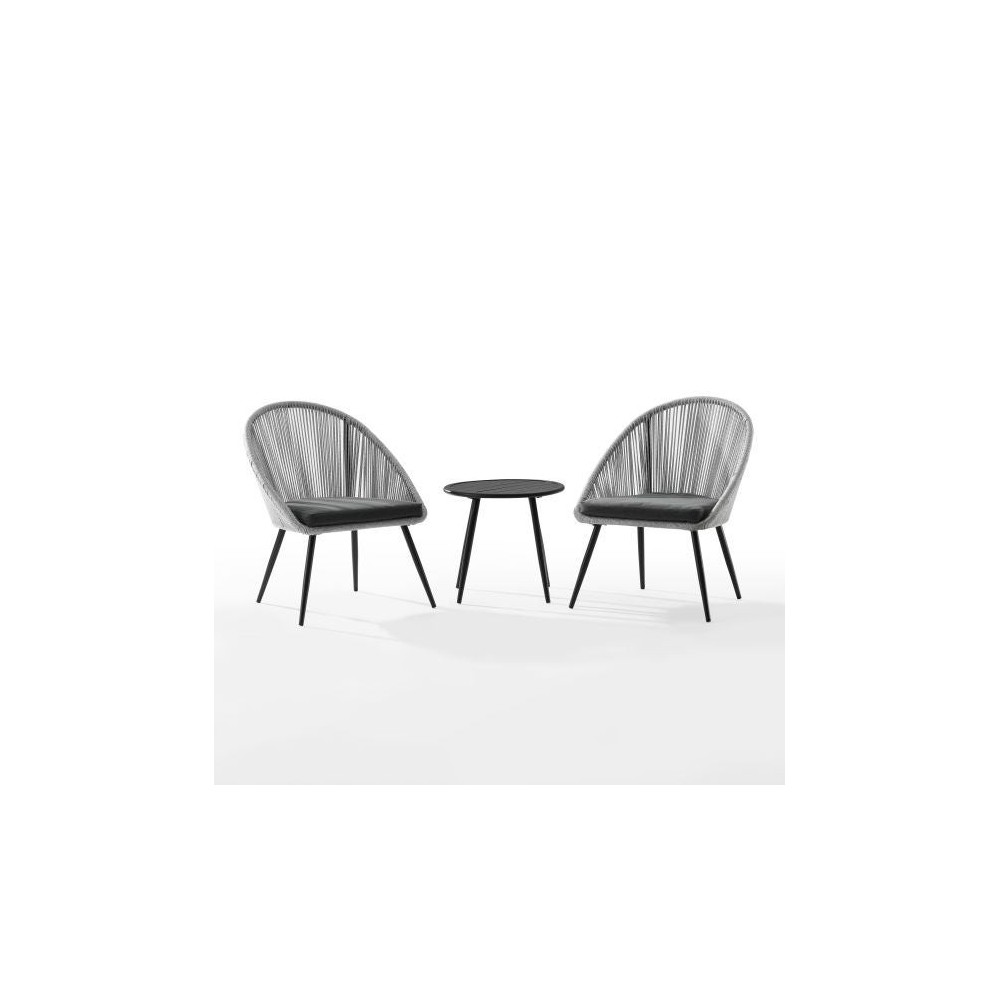 Aspen 3Pc Outdoor Rope Chair Set Gray/Matte Black - Side Table & 2 Chairs