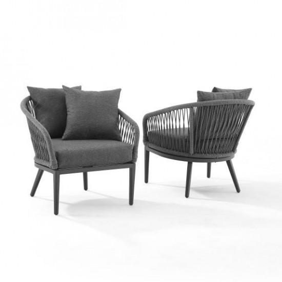 Dover 2Pc Indoor/Outdoor Rope Armchair Set Charcoal/Matte Black - 2 Armchairs