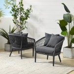 Dover 2Pc Indoor/Outdoor Rope Armchair Set Charcoal/Matte Black - 2 Armchairs