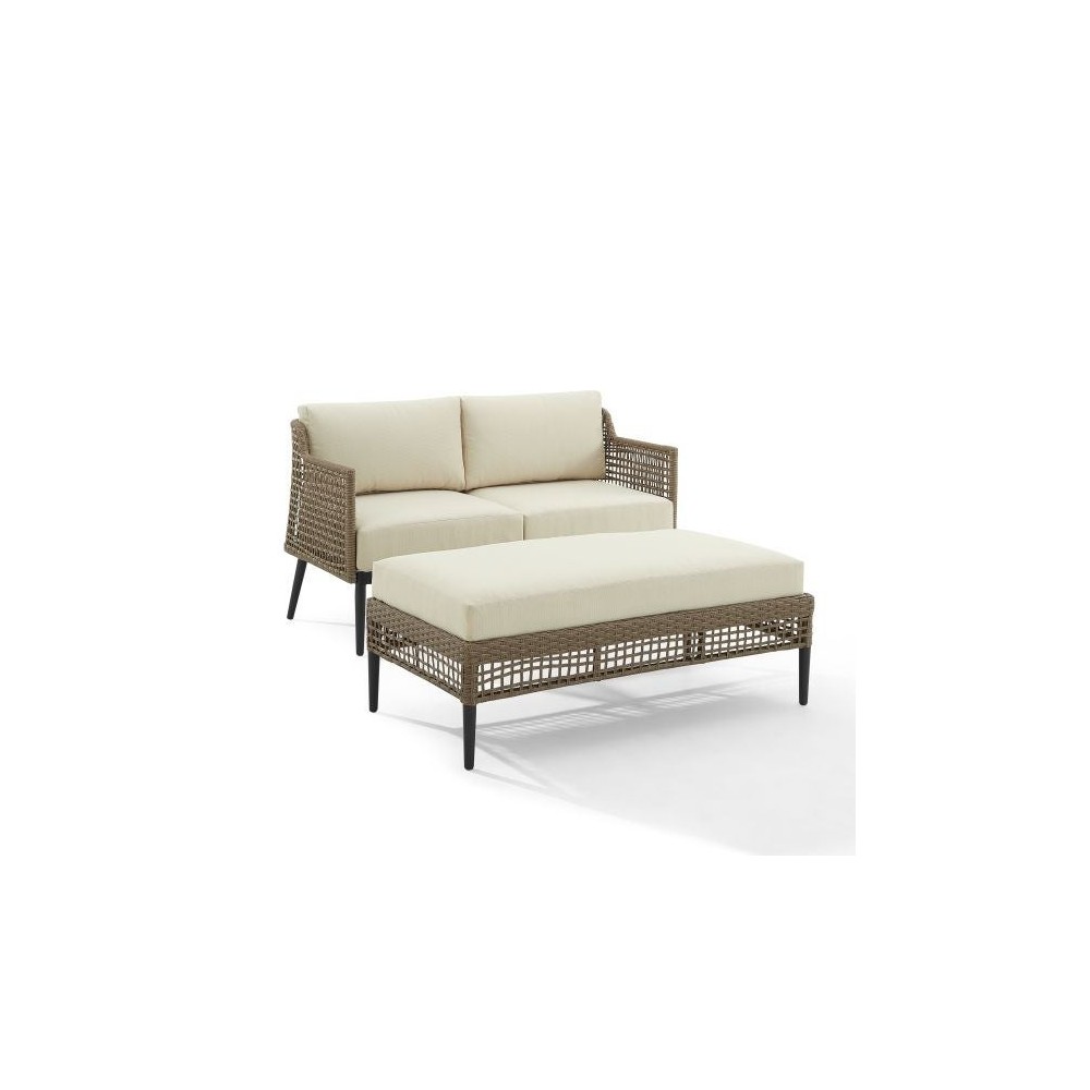 Southwick 2Pc Outdoor Wicker Conversation Set Creme